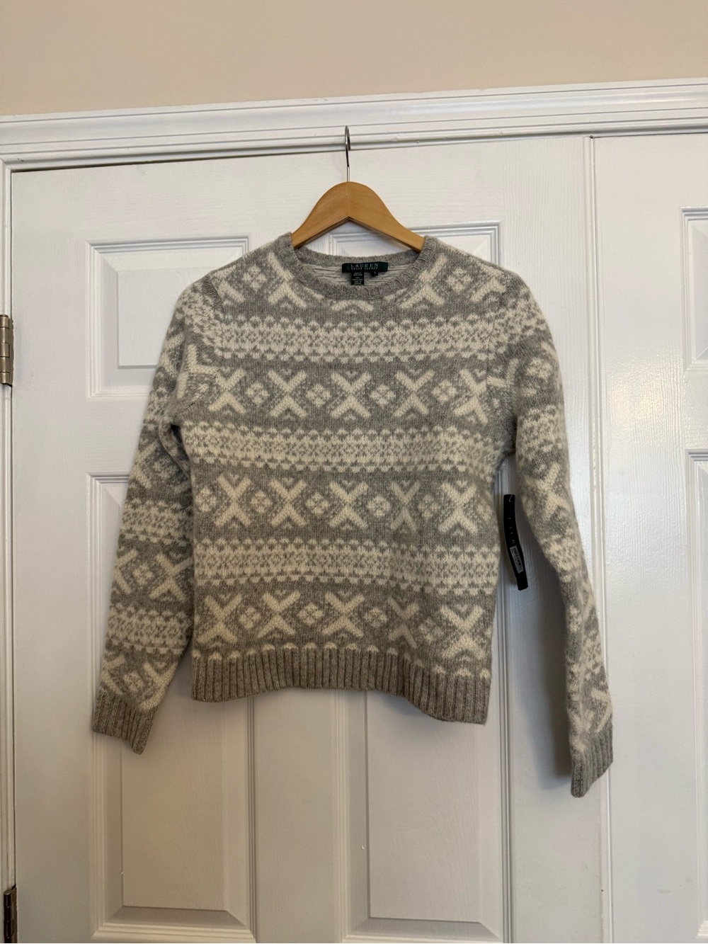 Ralph Lauren Cream & Gray Fair Isle Crewneck Sweater